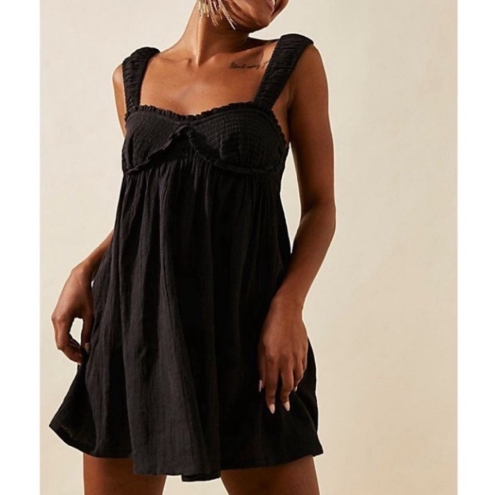 Free People Black Mini Babydoll Dress